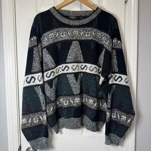 VTG 90s Expressions Wild Geometric Colorful Sweater Adult Large Dad Style